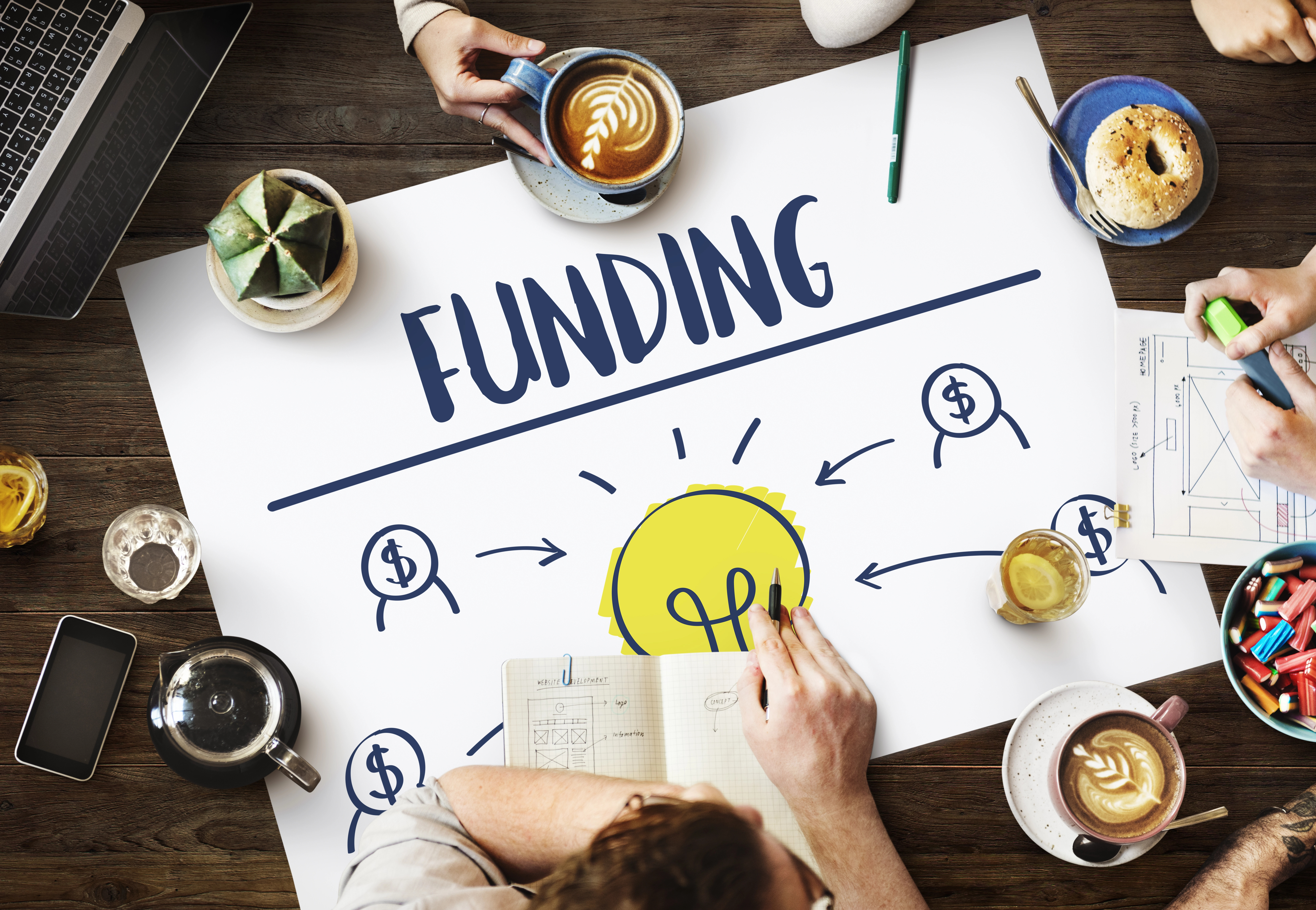 Table with poster with Funding concept