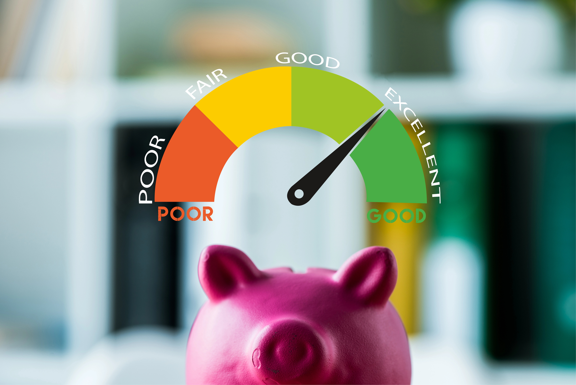 piggy bank with a health bar on top that shows the bank account’s financial health