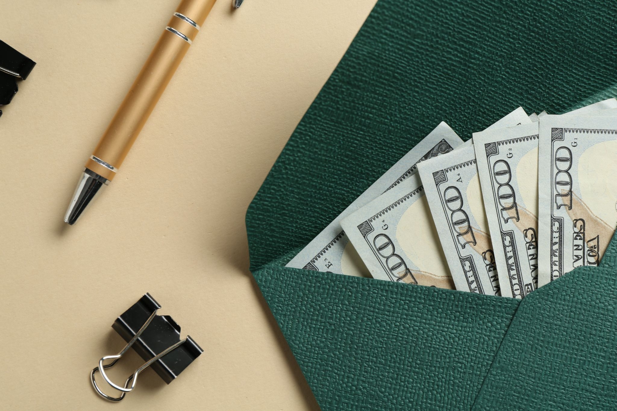 Cash inside an envelope, set aside for vendor deposits