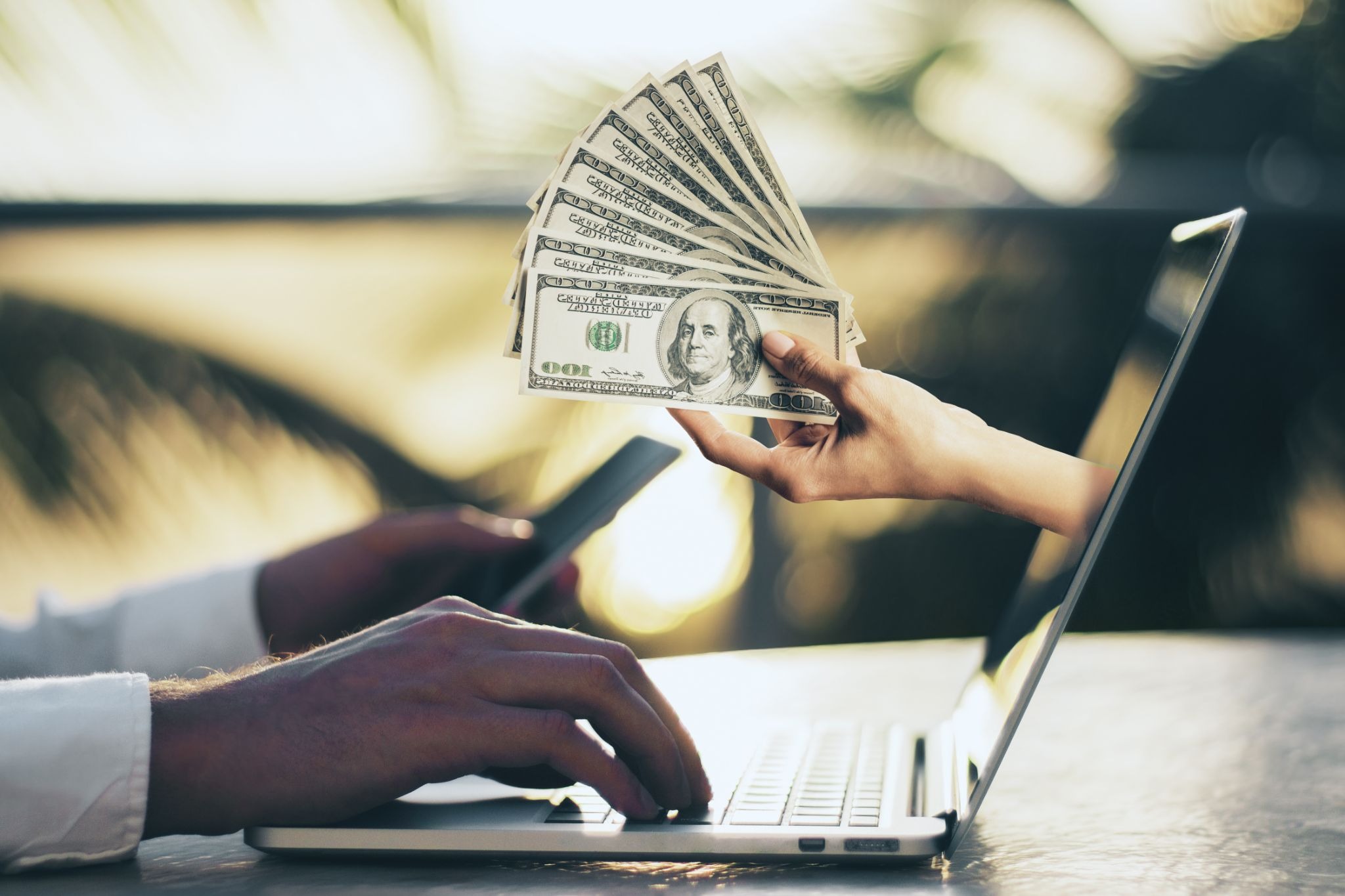 Gig worker accessing cash advance or financing funds online to manage short-term business expenses.